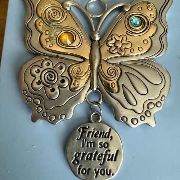 Silver and Gold Butterfly Necklace, purse charm, ornament, friendship charm - Picture 4 of 10